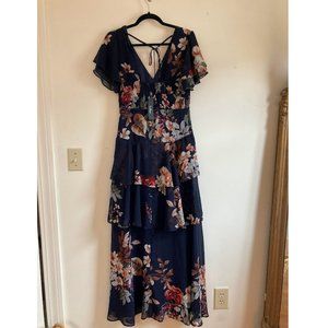 Lulu's Midnight Mood Navy Blue Floral Print Tiered Maxi Dress